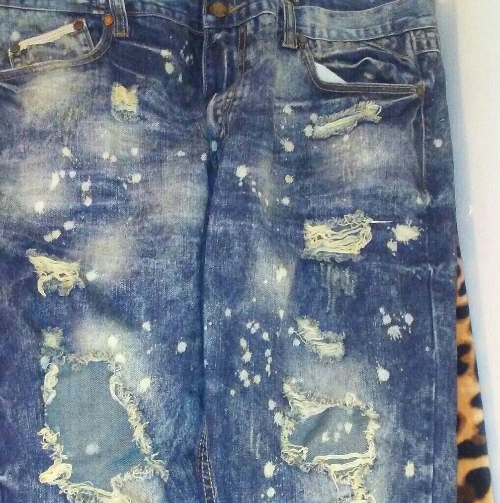 Mens stone wash denim jeans